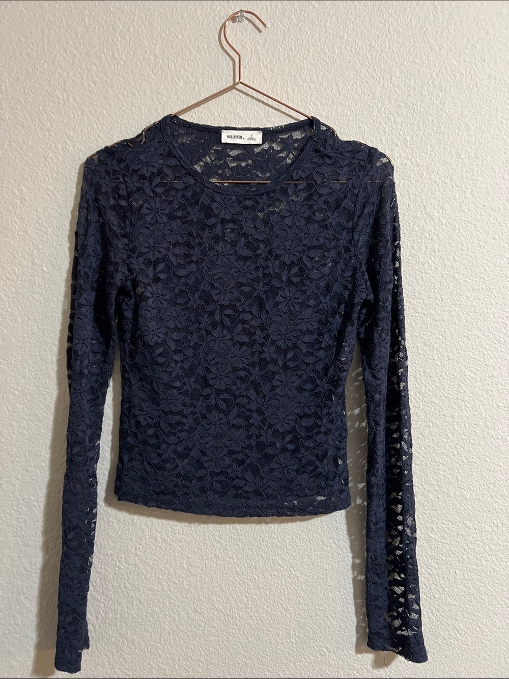 Hollister Navy Floral Lace Long Sleeve Top